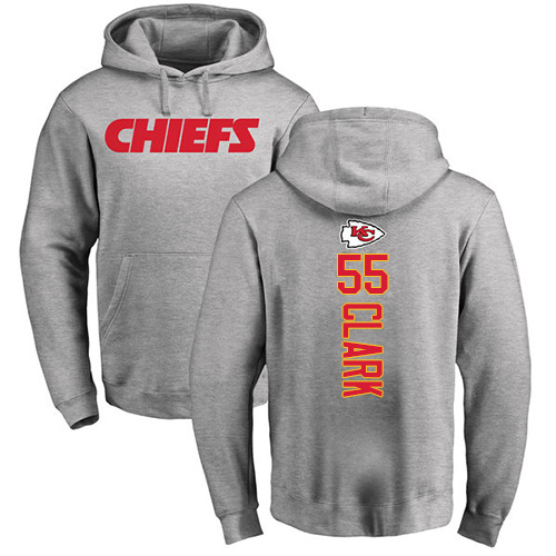 Men Kansas City Chiefs #55 Clark Frank Ash Backer Pullover NFL Hoodie Sweatshirts